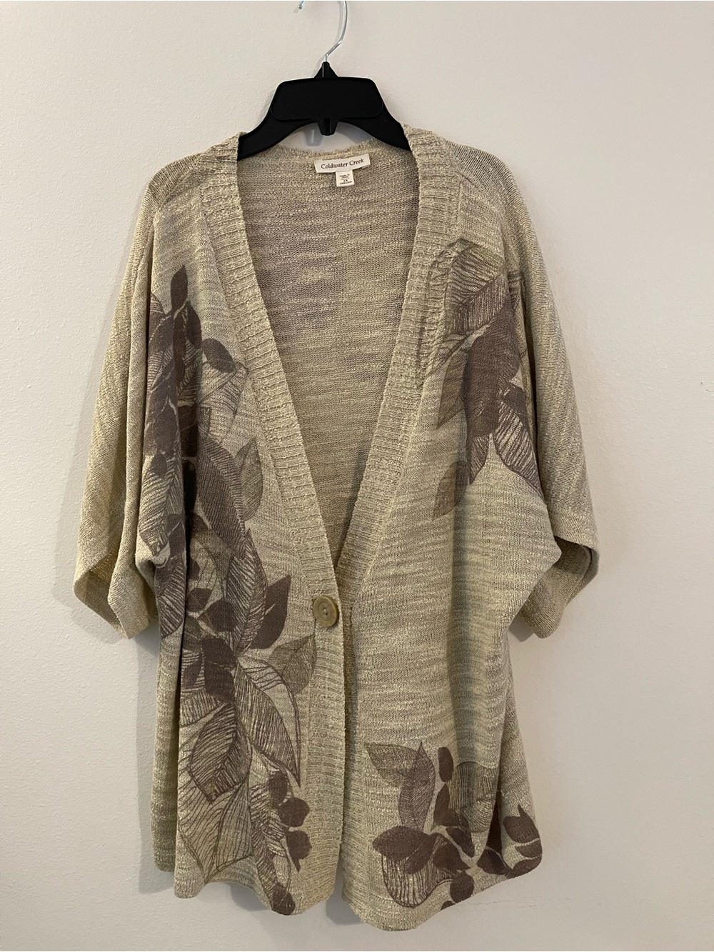 Coldwater Creek Beige Taupe Floral-Print Open Cardigan
